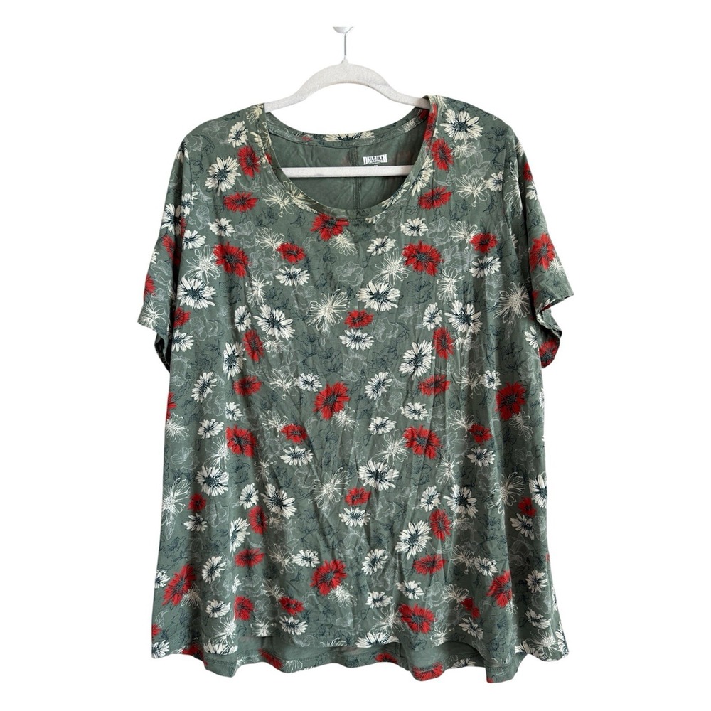 Duluth Trading Green Floral Poppy T-Shirt Women's 2X Short‎ Sleeve Casual